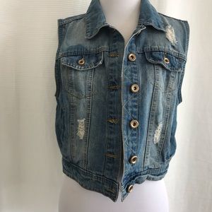Distressed jeans vest